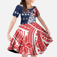 Wallis And Futuna Christmas Family Matching Mermaid Dress and Hawaiian Shirt Seashell Xmas Tree Tribal Waves DT05 Daughter's Dress Navy - Polynesian Pride