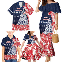 Wallis And Futuna Christmas Family Matching Mermaid Dress and Hawaiian Shirt Seashell Xmas Tree Tribal Waves - Polynesian Pride