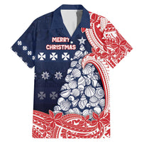 Wallis And Futuna Christmas Family Matching Mermaid Dress and Hawaiian Shirt Seashell Xmas Tree Tribal Waves DT05 Dad's Shirt - Short Sleeve Navy - Polynesian Pride