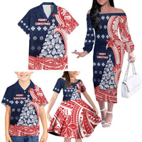 Wallis And Futuna Christmas Family Matching Off The Shoulder Long Sleeve Dress and Hawaiian Shirt Seashell Xmas Tree Tribal Waves DT05 - Polynesian Pride