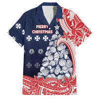 Wallis And Futuna Christmas Family Matching Off The Shoulder Long Sleeve Dress and Hawaiian Shirt Seashell Xmas Tree Tribal Waves DT05 Dad's Shirt - Short Sleeve Navy - Polynesian Pride