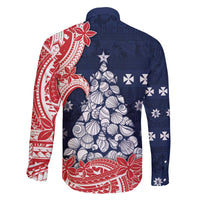 Wallis And Futuna Christmas Family Matching Off The Shoulder Long Sleeve Dress and Hawaiian Shirt Seashell Xmas Tree Tribal Waves - Polynesian Pride