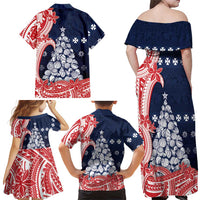 Wallis And Futuna Christmas Family Matching Off Shoulder Maxi Dress and Hawaiian Shirt Seashell Xmas Tree Tribal Waves DT05 - Polynesian Pride