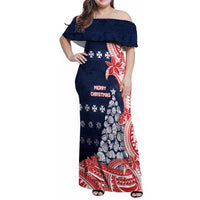 Wallis And Futuna Christmas Family Matching Off Shoulder Maxi Dress and Hawaiian Shirt Seashell Xmas Tree Tribal Waves - Polynesian Pride