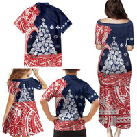 Wallis And Futuna Christmas Family Matching Puletasi and Hawaiian Shirt Seashell Xmas Tree Tribal Waves - Polynesian Pride