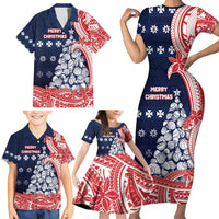 Wallis And Futuna Christmas Family Matching Short Sleeve Bodycon Dress and Hawaiian Shirt Seashell Xmas Tree Tribal Waves DT05 - Polynesian Pride