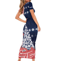 Wallis And Futuna Christmas Family Matching Short Sleeve Bodycon Dress and Hawaiian Shirt Seashell Xmas Tree Tribal Waves - Polynesian Pride