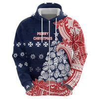 Wallis And Futuna Christmas Hoodie Seashell Xmas Tree Tribal Waves - Polynesian Pride