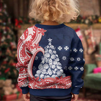 Wallis And Futuna Christmas Kid Ugly Christmas Sweater Seashell Xmas Tree Tribal Waves - Polynesian Pride