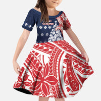 Wallis And Futuna Christmas Kid Short Sleeve Dress Seashell Xmas Tree Tribal Waves - Polynesian Pride