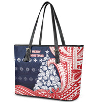 Wallis And Futuna Christmas Leather Tote Bag Seashell Xmas Tree Tribal Waves - Polynesian Pride