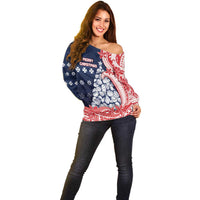 Wallis And Futuna Christmas Off Shoulder Sweater Seashell Xmas Tree Tribal Waves - Polynesian Pride