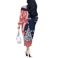 Wallis And Futuna Christmas Off The Shoulder Long Sleeve Dress Seashell Xmas Tree Tribal Waves - Polynesian Pride