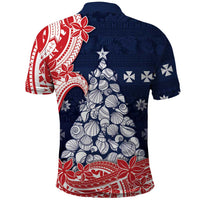 Wallis And Futuna Christmas Polo Shirt Seashell Xmas Tree Tribal Waves - Polynesian Pride