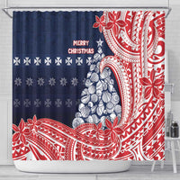 Wallis And Futuna Christmas Shower Curtain Seashell Xmas Tree Tribal Waves - Polynesian Pride