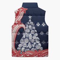 Wallis And Futuna Christmas Sleeveless Puffer Jacket Seashell Xmas Tree Tribal Waves - Polynesian Pride
