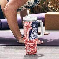 Wallis And Futuna Christmas Tumbler With Handle Seashell Xmas Tree Tribal Waves - Polynesian Pride