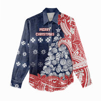 Wallis And Futuna Christmas Women Casual Shirt Seashell Xmas Tree Tribal Waves - Polynesian Pride