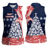 Wallis And Futuna Christmas Women Sleeveless Polo Shirt Seashell Xmas Tree Tribal Waves - Polynesian Pride