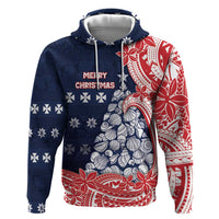 Wallis And Futuna Christmas Zip Hoodie Seashell Xmas Tree Tribal Waves - Polynesian Pride