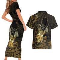 Niue Christmas Couples Matching Short Sleeve Bodycon Dress and Hawaiian Shirt Niuean Crab Xmas Tribal Waves DT05 - Polynesian Pride