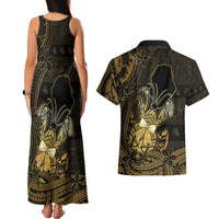 Niue Christmas Couples Matching Tank Maxi Dress and Hawaiian Shirt Niuean Crab Xmas Tribal Waves - Polynesian Pride