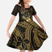 Niue Christmas Family Matching Long Sleeve Bodycon Dress and Hawaiian Shirt Niuean Crab Xmas Tribal Waves DT05 Daughter's Dress Gold - Polynesian Pride