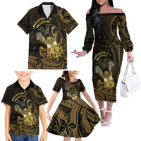 Niue Christmas Family Matching Off The Shoulder Long Sleeve Dress and Hawaiian Shirt Niuean Crab Xmas Tribal Waves - Polynesian Pride