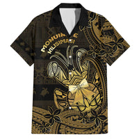 Niue Christmas Family Matching Off The Shoulder Long Sleeve Dress and Hawaiian Shirt Niuean Crab Xmas Tribal Waves DT05 Dad's Shirt - Short Sleeve Gold - Polynesian Pride