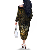 Niue Christmas Family Matching Off The Shoulder Long Sleeve Dress and Hawaiian Shirt Niuean Crab Xmas Tribal Waves DT05 - Polynesian Pride