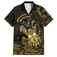 Niue Christmas Family Matching Off Shoulder Maxi Dress and Hawaiian Shirt Niuean Crab Xmas Tribal Waves DT05 Dad's Shirt - Short Sleeve Gold - Polynesian Pride