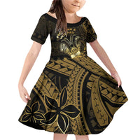 Niue Christmas Family Matching Off Shoulder Short Dress and Hawaiian Shirt Niuean Crab Xmas Tribal Waves DT05 Daughter's Dress Gold - Polynesian Pride