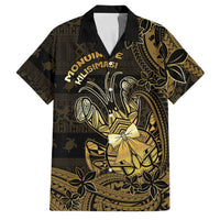Niue Christmas Family Matching Off Shoulder Short Dress and Hawaiian Shirt Niuean Crab Xmas Tribal Waves DT05 Dad's Shirt - Short Sleeve Gold - Polynesian Pride