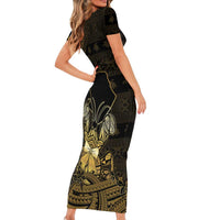Niue Christmas Family Matching Short Sleeve Bodycon Dress and Hawaiian Shirt Niuean Crab Xmas Tribal Waves DT05 - Polynesian Pride