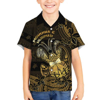 Niue Christmas Family Matching Short Sleeve Bodycon Dress and Hawaiian Shirt Niuean Crab Xmas Tribal Waves DT05 Son's Shirt Gold - Polynesian Pride