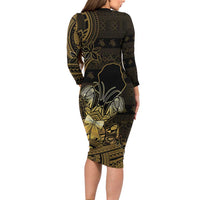 Niue Christmas Long Sleeve Bodycon Dress Niuean Crab Xmas Tribal Waves - Polynesian Pride