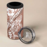 Hawaii Puakenikeni And Maile Lei 4 in 1 Can Cooler Tumbler Brown Polynesian Shark Tattoo DT05