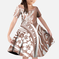 Hawaii Puakenikeni And Maile Lei Family Matching Long Sleeve Bodycon Dress and Hawaiian Shirt Brown Polynesian Shark Tattoo DT05 Daughter's Dress Brown - Polynesian Pride