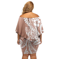Hawaii Puakenikeni And Maile Lei Family Matching Off Shoulder Short Dress and Hawaiian Shirt Brown Polynesian Shark Tattoo DT05 - Polynesian Pride