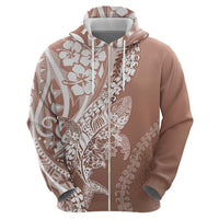 Hawaii Puakenikeni And Maile Lei Hoodie Brown Polynesian Shark Tattoo DT05