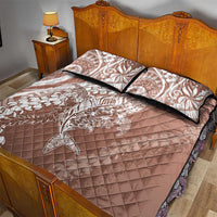 Hawaii Puakenikeni And Maile Lei Quilt Bed Set Brown Polynesian Shark Tattoo DT05