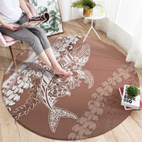 Hawaii Puakenikeni And Maile Lei Round Carpet Brown Polynesian Shark Tattoo DT05