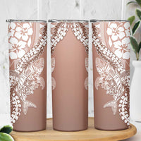 Hawaii Puakenikeni And Maile Lei Skinny Tumbler Brown Polynesian Shark Tattoo DT05