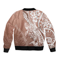 Hawaii Puakenikeni And Maile Lei Sleeve Zip Bomber Jacket Brown Polynesian Shark Tattoo DT05 - Polynesian Pride