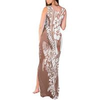 Hawaii Puakenikeni And Maile Lei Tank Maxi Dress Brown Polynesian Shark Tattoo DT05