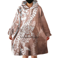 Hawaii Puakenikeni And Maile Lei Wearable Blanket Hoodie Brown Polynesian Shark Tattoo DT05
