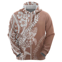 Hawaii Puakenikeni And Maile Lei Zip Hoodie Brown Polynesian Shark Tattoo DT05