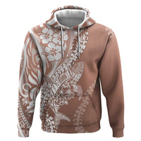 Hawaii Puakenikeni And Maile Lei Zip Hoodie Brown Polynesian Shark Tattoo DT05