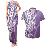 Hawaii Puakenikeni And Maile Lei Couples Matching Tank Maxi Dress and Hawaiian Shirt Violet Polynesian Shark Tattoo DT05 Violet - Polynesian Pride