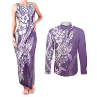 Hawaii Puakenikeni And Maile Lei Couples Matching Tank Maxi Dress and Long Sleeve Button Shirt Violet Polynesian Shark Tattoo DT05 Violet - Polynesian Pride